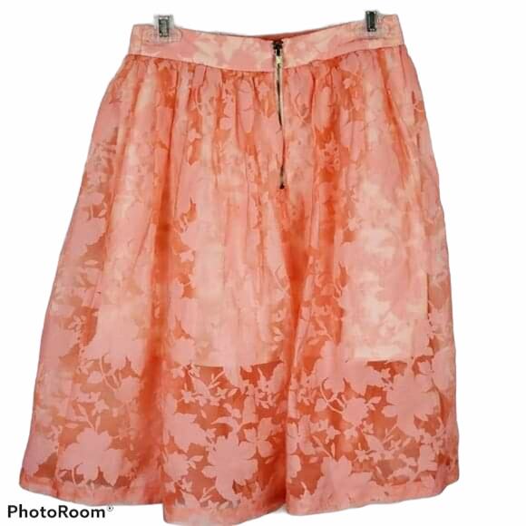 TOPSHOP Burnout Coral Peach Floral Midi Skirt - Picture 4 of 7
